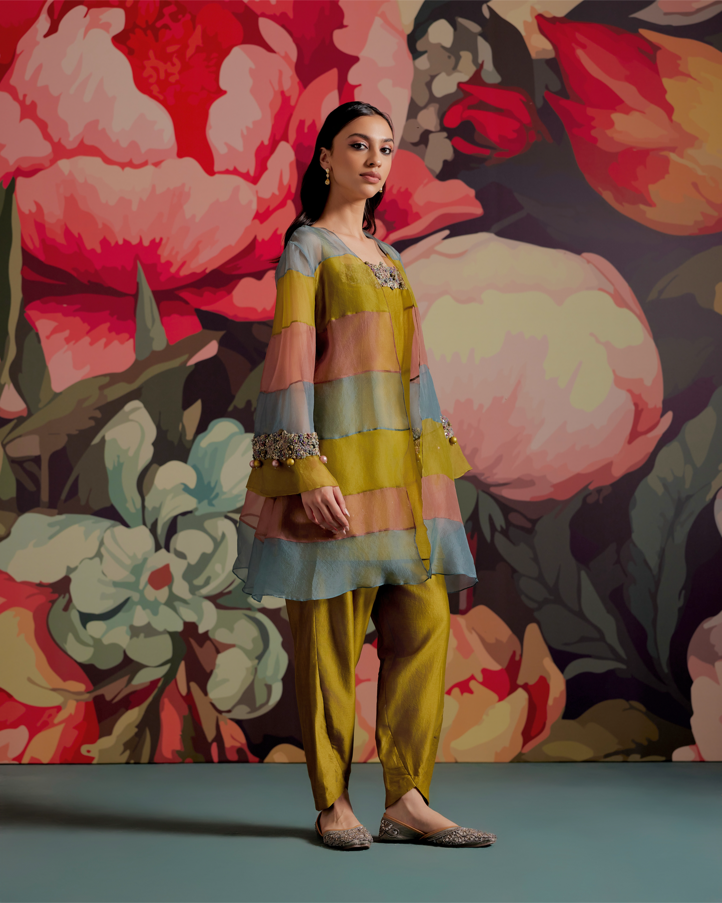 Angoori Tri-color Kurta Jacket Set