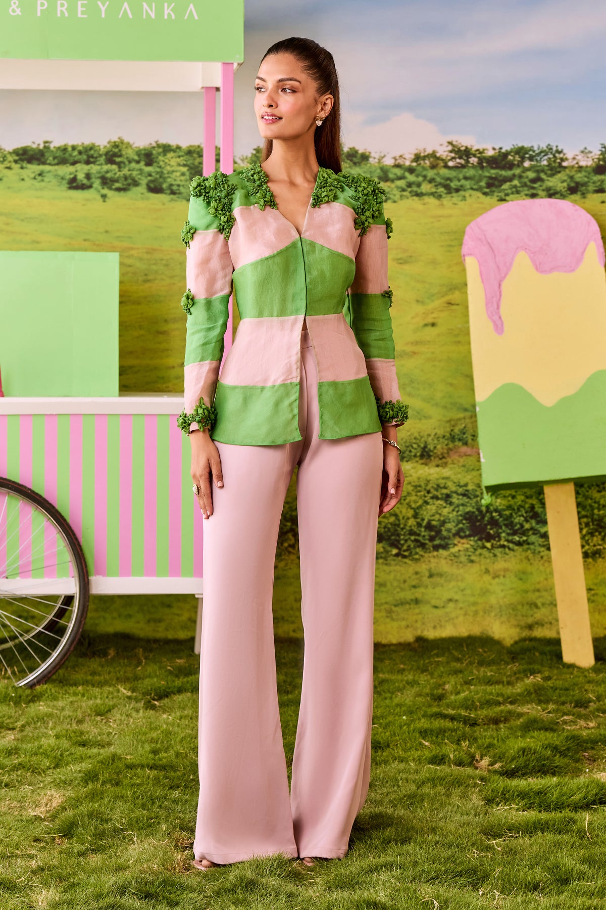 PINK AND GREEN KIKI COORD PANTS SET