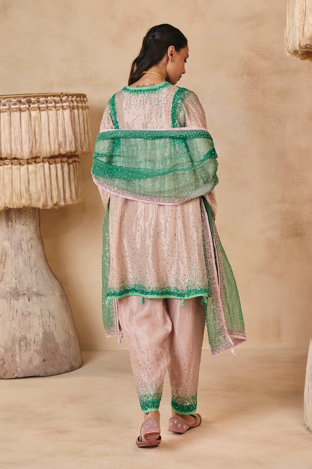 Zara Kurta Set - Barbie Pink & Jade