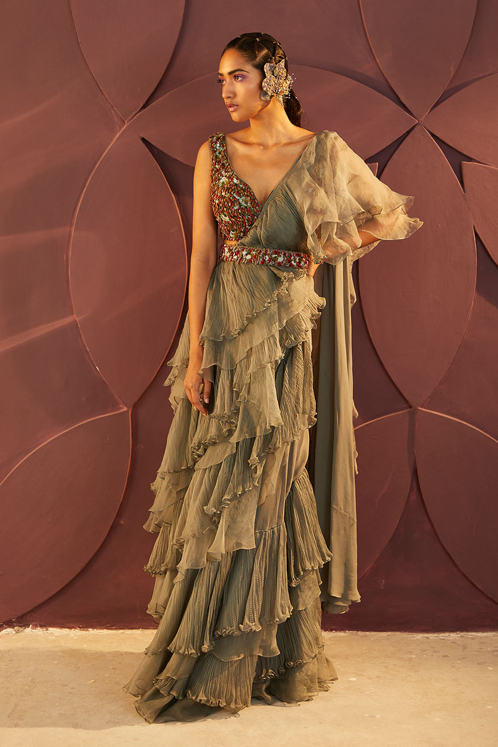 Vivant Ruffled Sari set