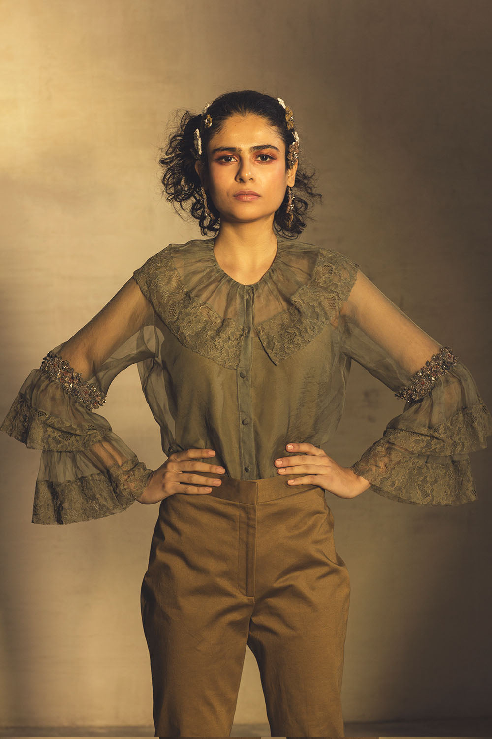 Olive victorian shirt with inner
