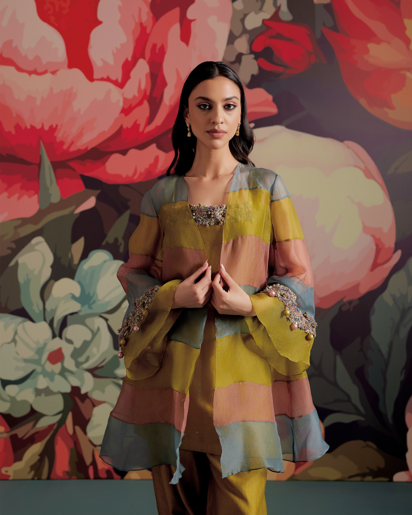 Angoori Tri-color Kurta Jacket Set