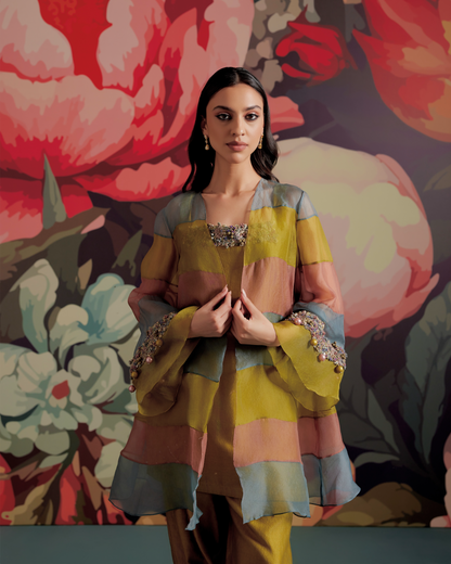 Angoori Tri-color Kurta Jacket Set