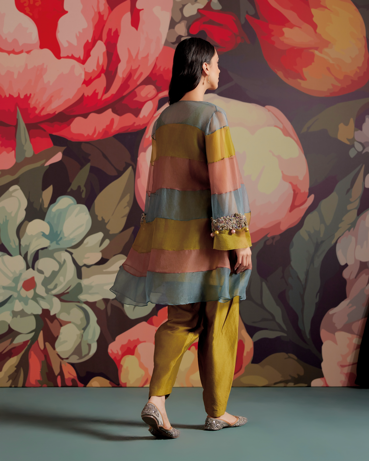 Angoori Tri-color Kurta Jacket Set
