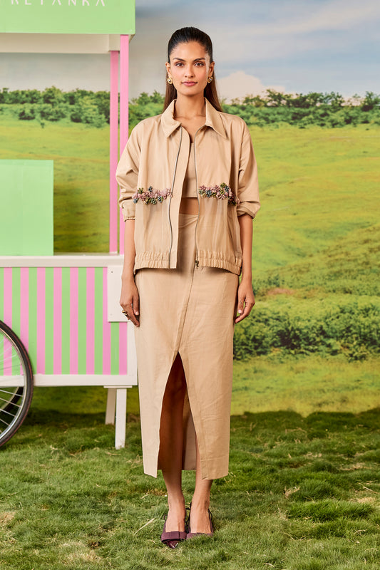 BEIGE BOMBER AND SKIRT JUNO SET