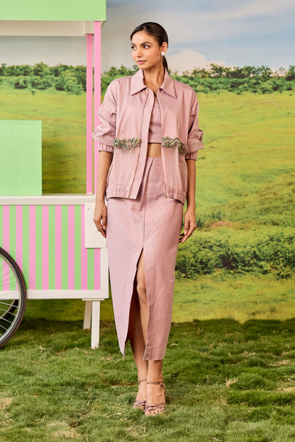 ROSEWOOD BOMBER AND SKIRT JUNO SET