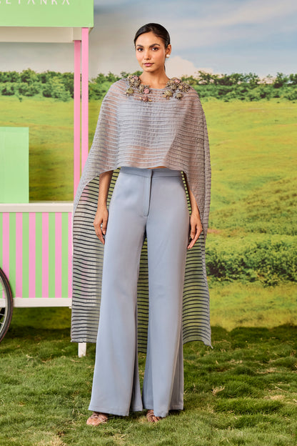 GUNMETAL LONG PINTUCKS CAPE COORD CELINE SET