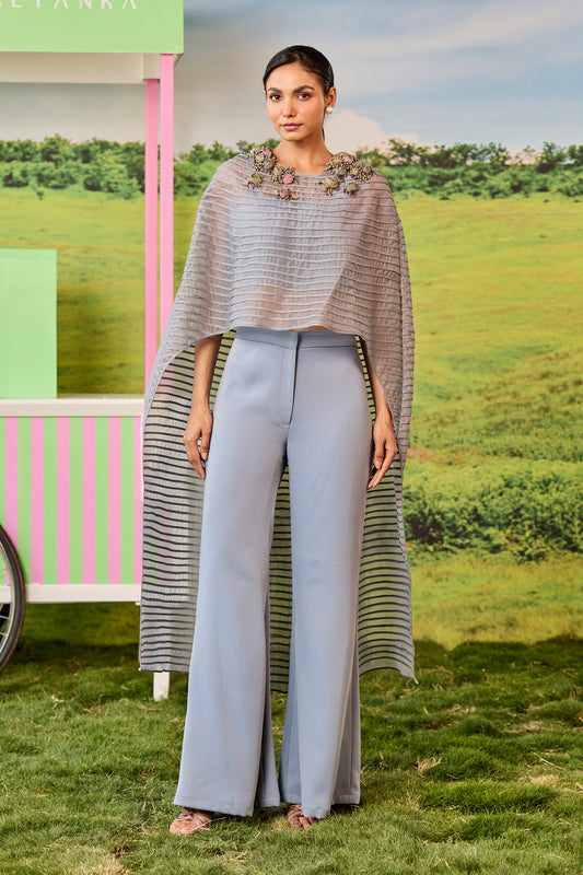 GUNMETAL LONG PINTUCKS CAPE COORD CELINE SET