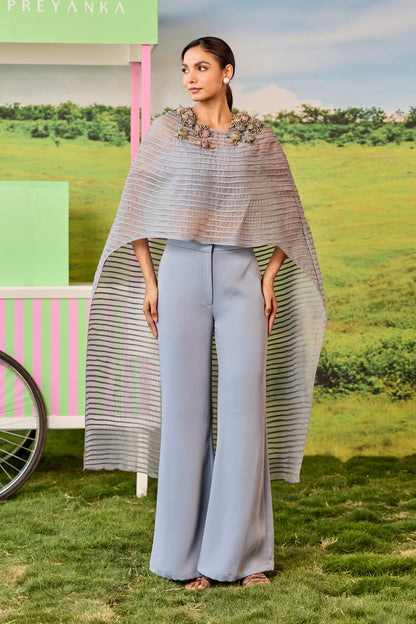 GUNMETAL LONG PINTUCKS CAPE COORD CELINE SET