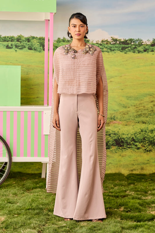 POWDER PINK LONG PINTUCKS CAPE CELINE COORD SET