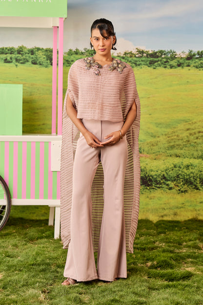 POWDER PINK LONG PINTUCKS CAPE CELINE COORD SET