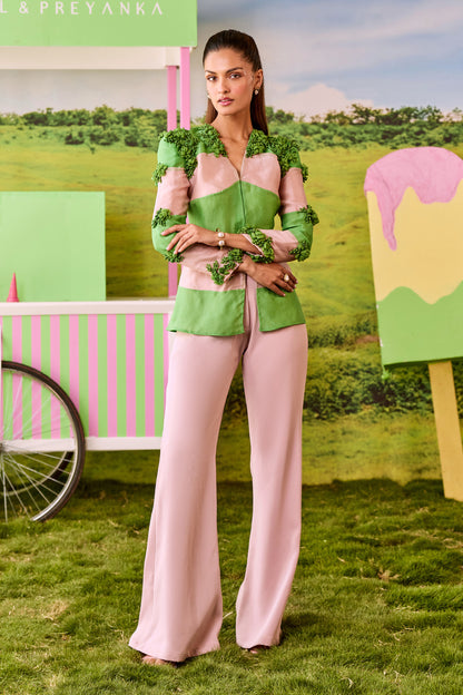 PINK AND GREEN KIKI COORD PANTS SET