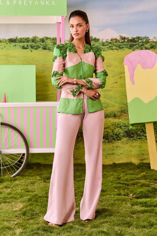 PINK AND GREEN KIKI COORD PANTS SET