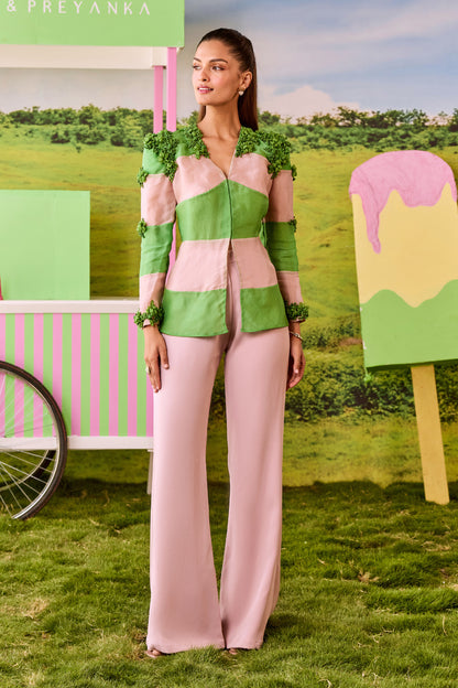 PINK AND GREEN KIKI COORD PANTS SET