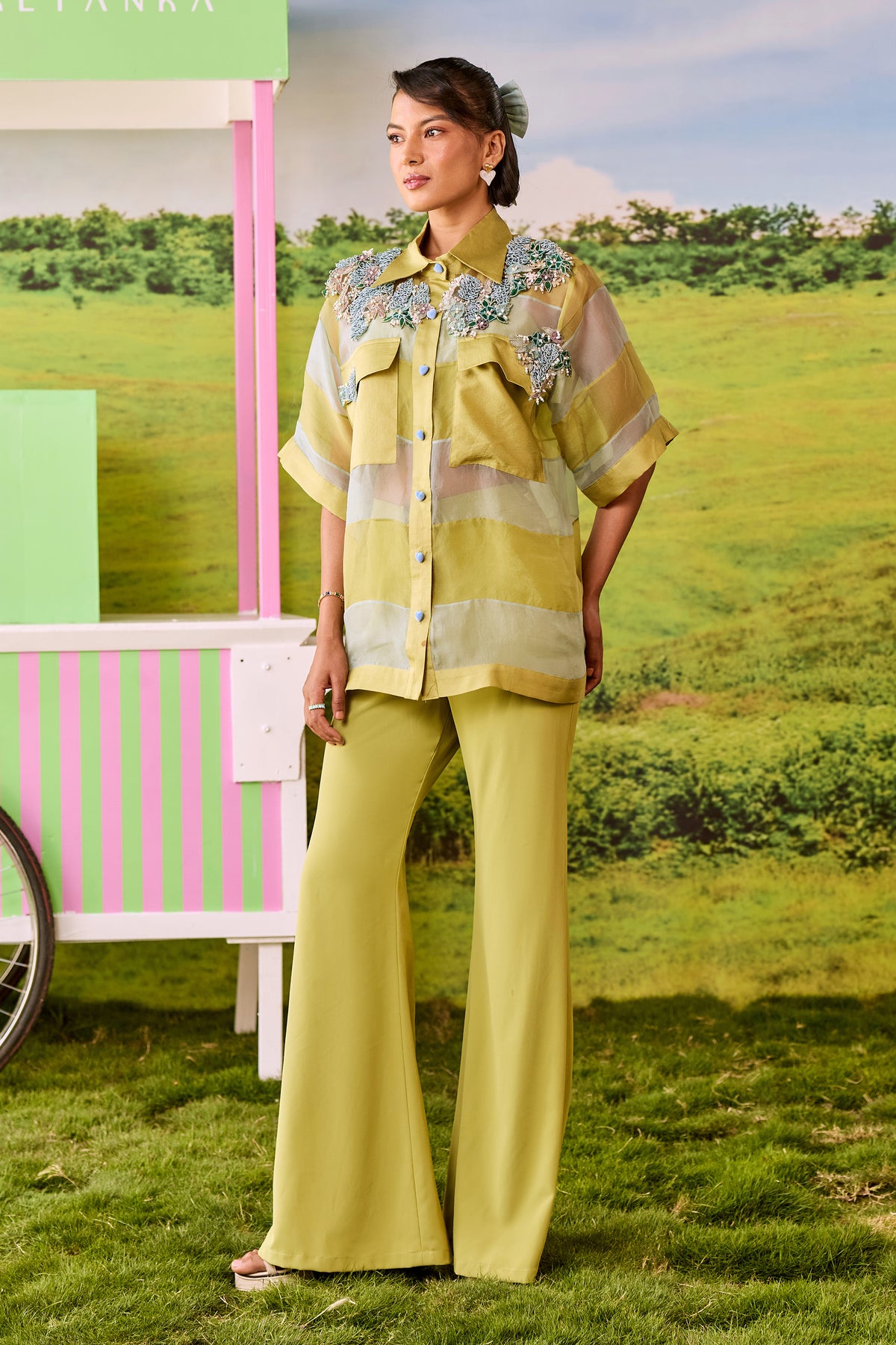 POWDER BLUE AND LIME MIU MIU COORD SET