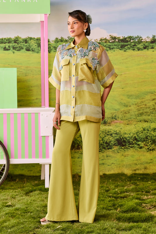 POWDER BLUE AND LIME MIU MIU COORD SET