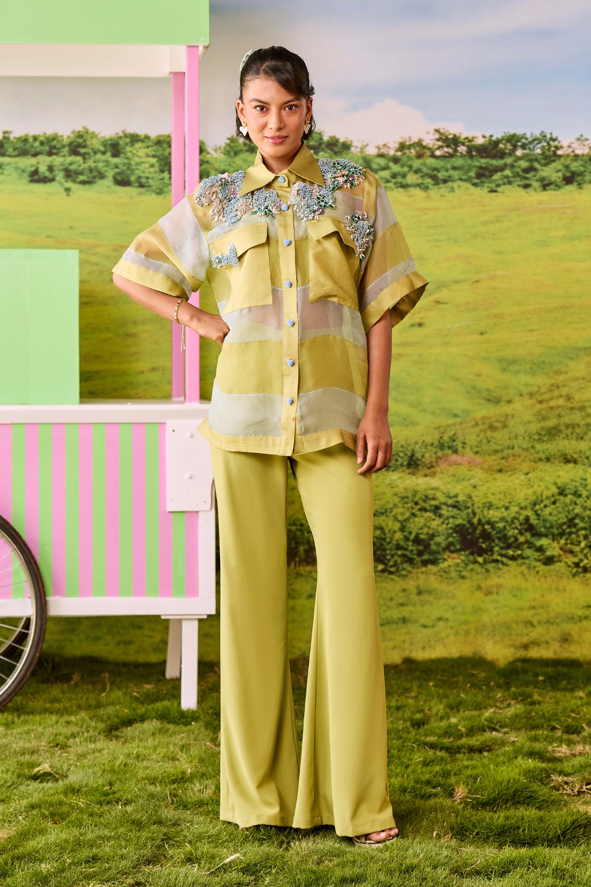 POWDER BLUE AND LIME MIU MIU COORD SET