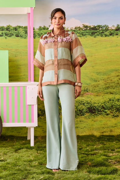 POWDER BLUE AND BROWN MIU MIU COORD SET