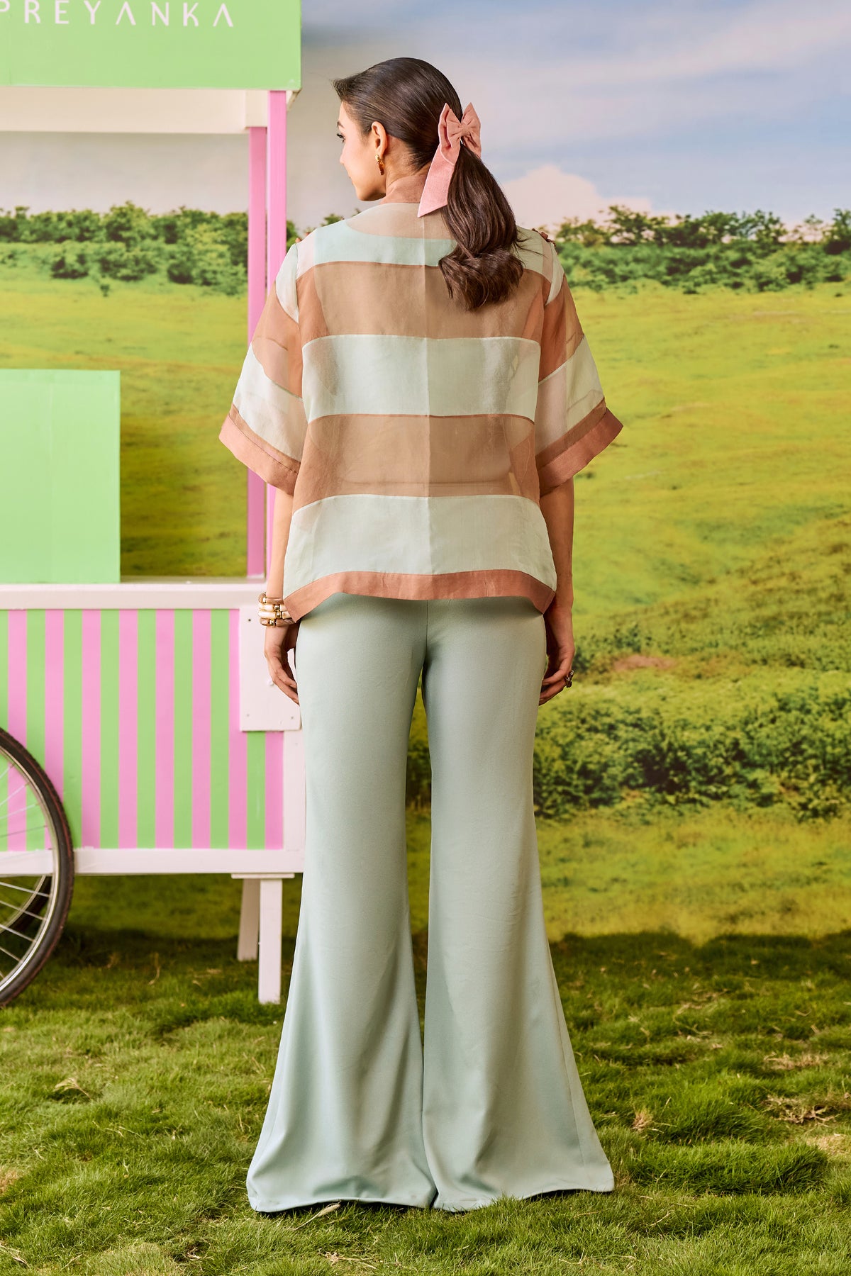 POWDER BLUE AND BROWN MIU MIU COORD SET