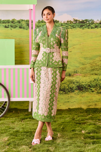 LEAF GREEN AND BEIGE EMILY SET - STRIGHT SKIRT