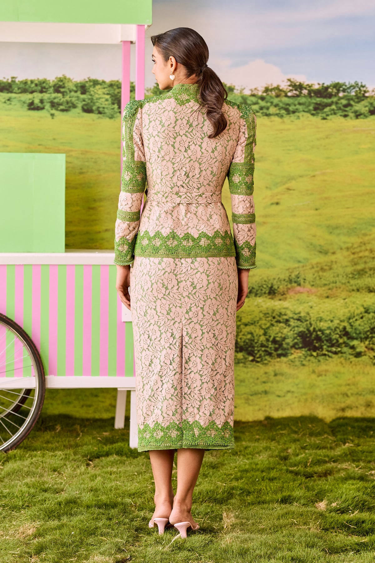 LEAF GREEN AND BEIGE EMILY SET - STRIGHT SKIRT