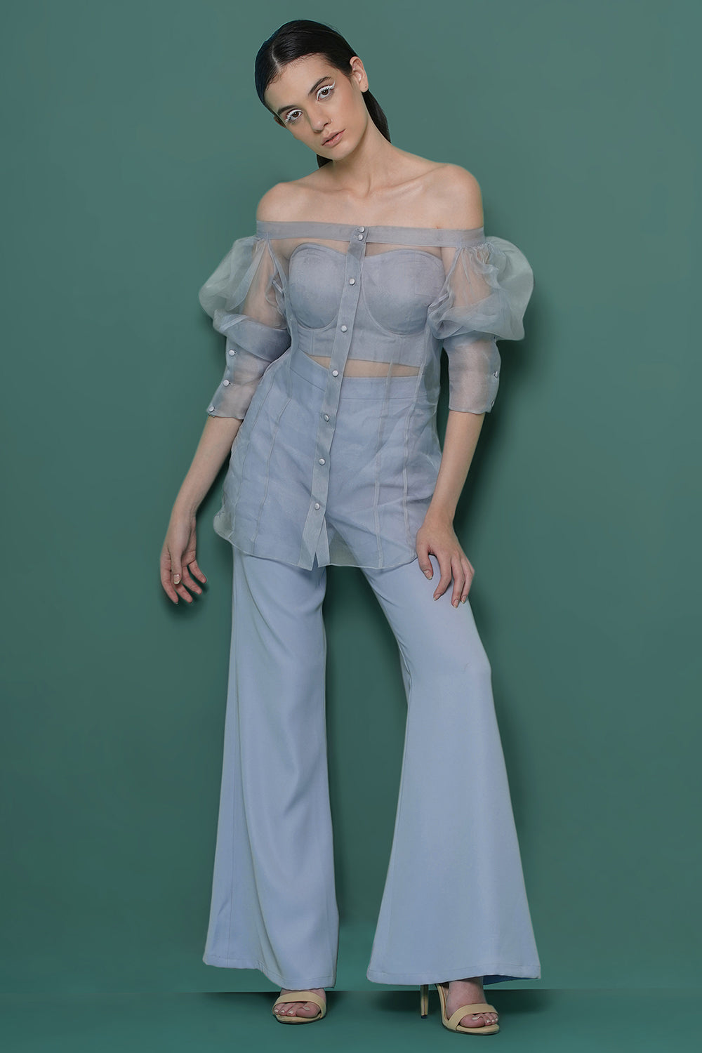 Ice blue off shoulder coord set