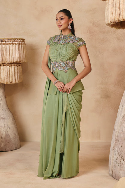 Maya Saree Set - Mint