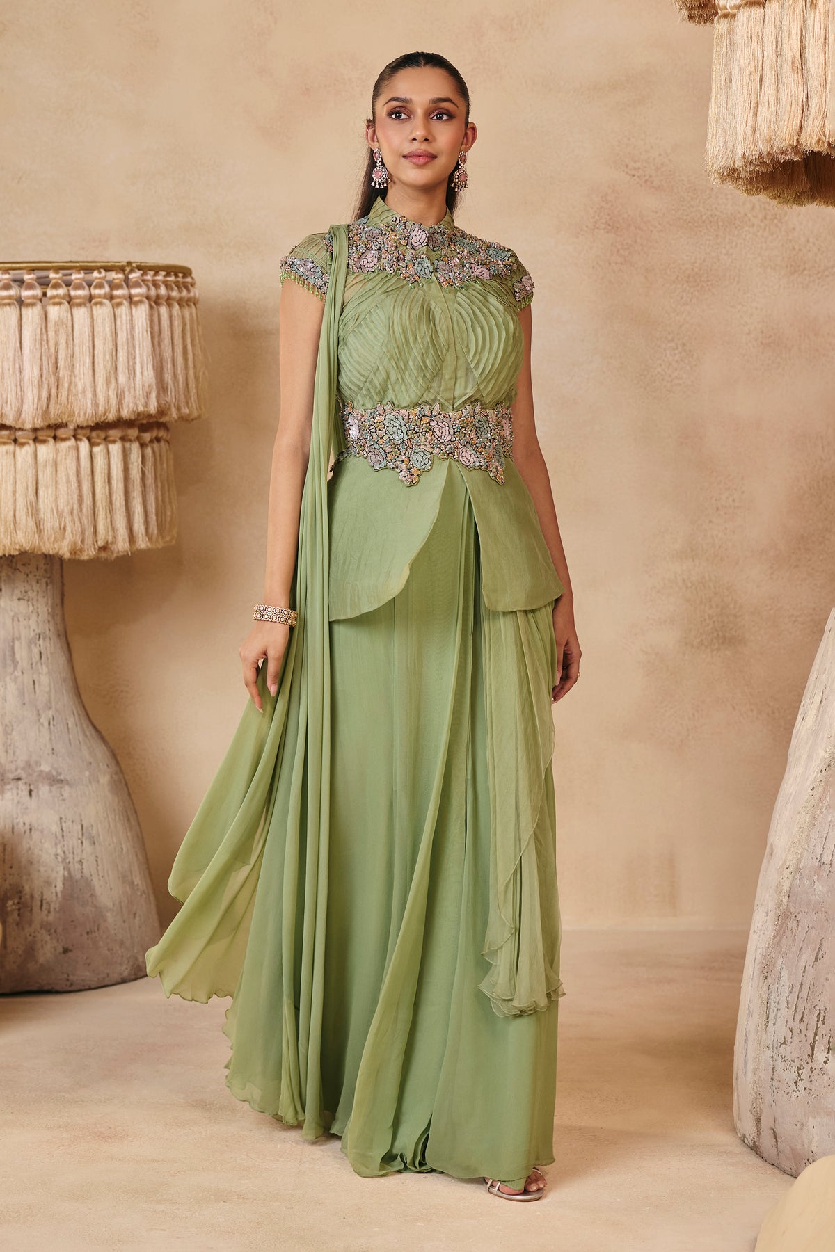 Maya Saree Set - Mint