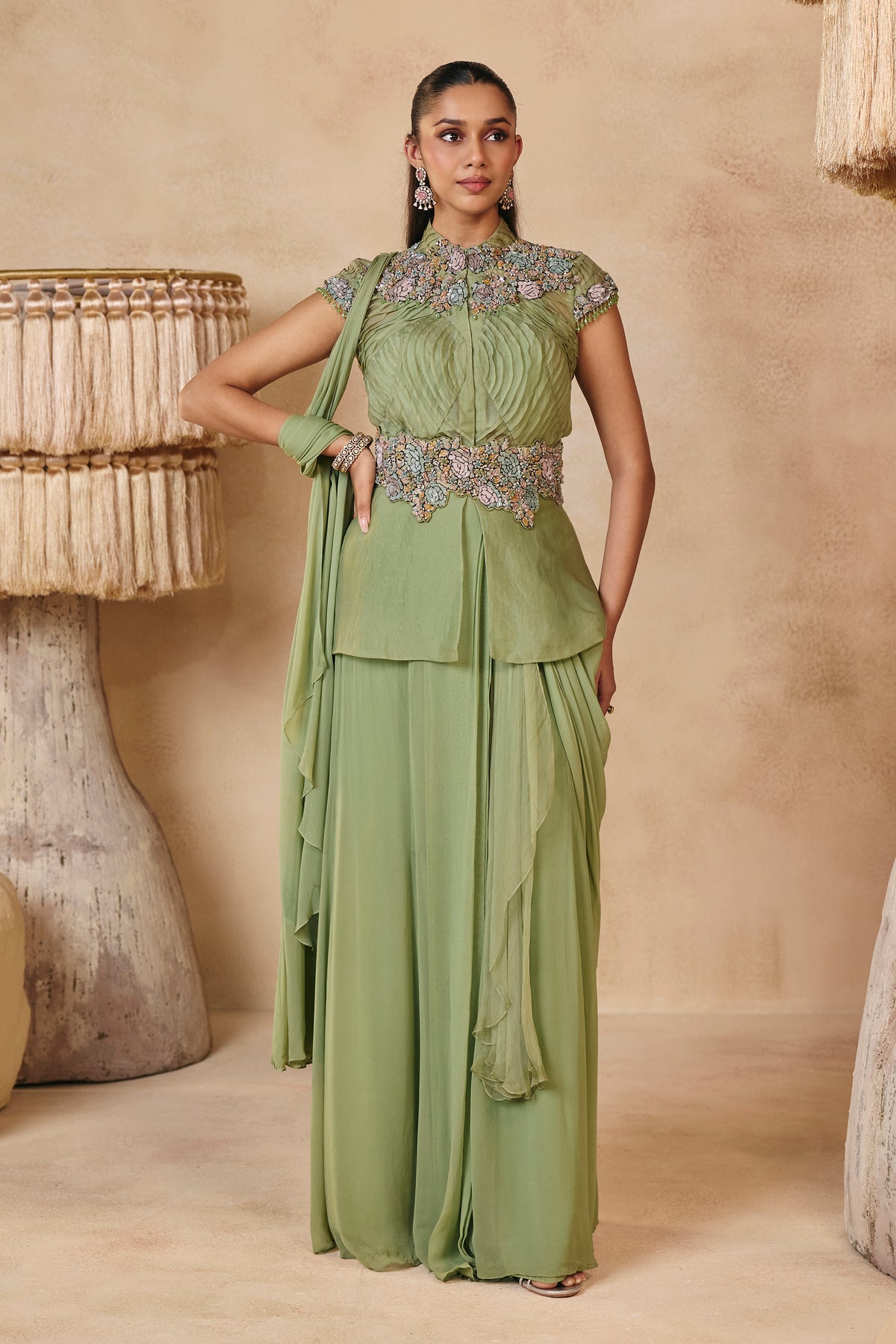 Maya Saree Set - Mint