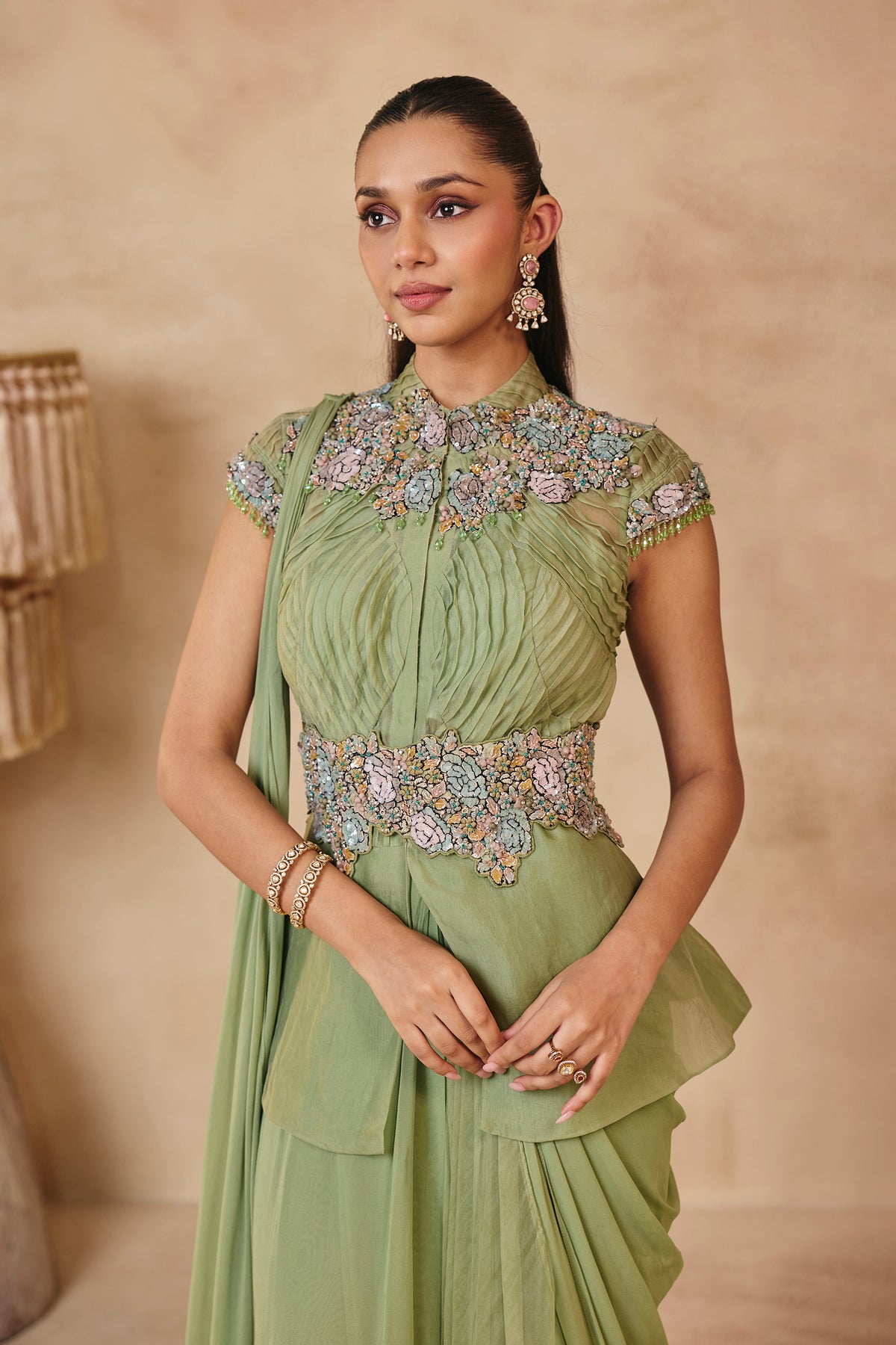 Maya Saree Set - Mint