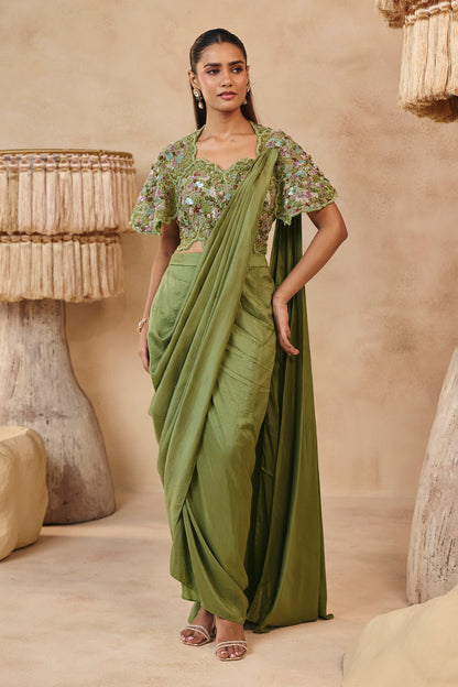 Fiza Saree Set - Olive Green