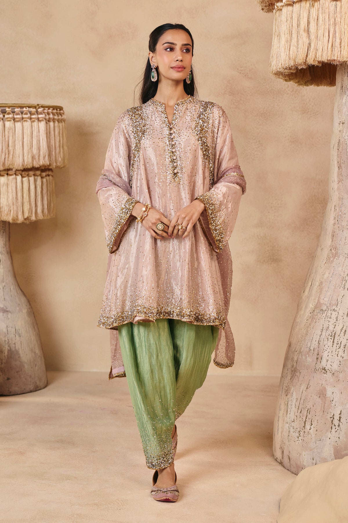 Barbie Pink Silver and Gold Kurta Set