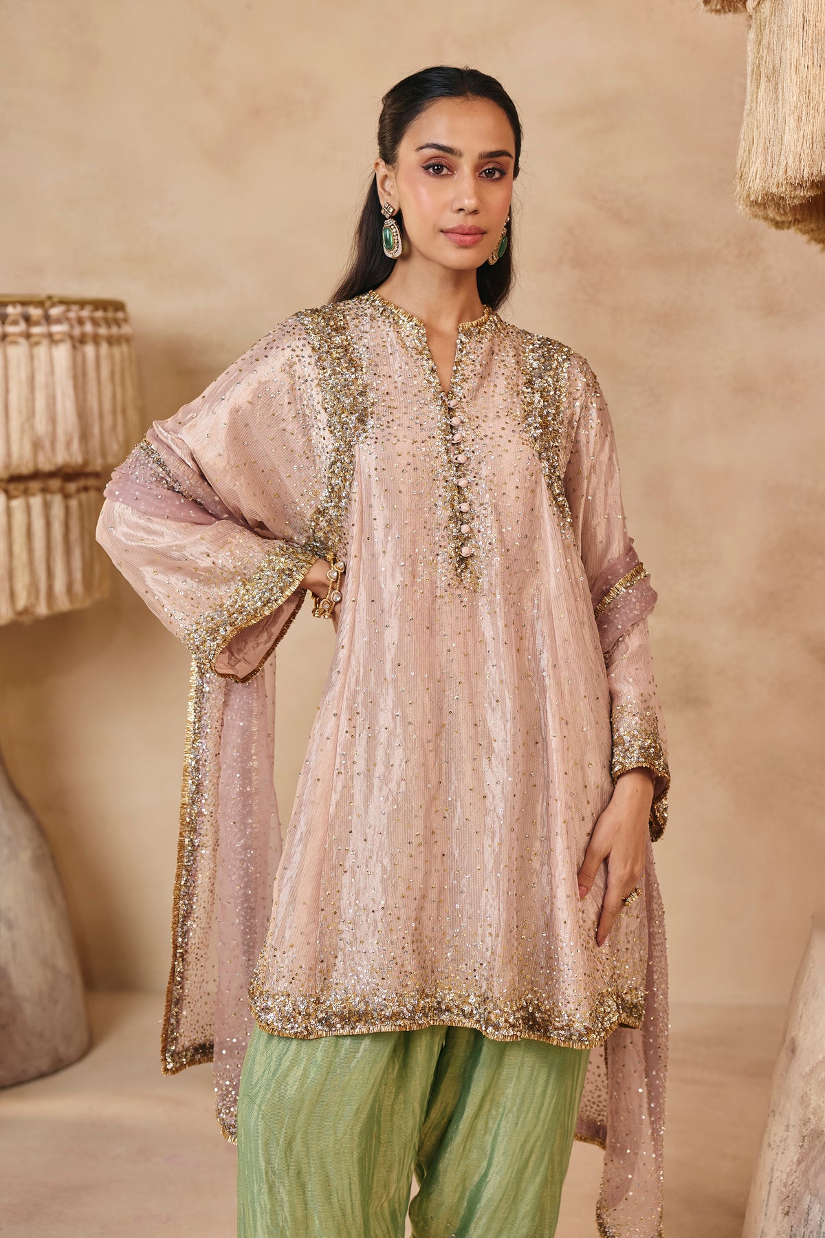 Barbie Pink Silver and Gold Kurta Set
