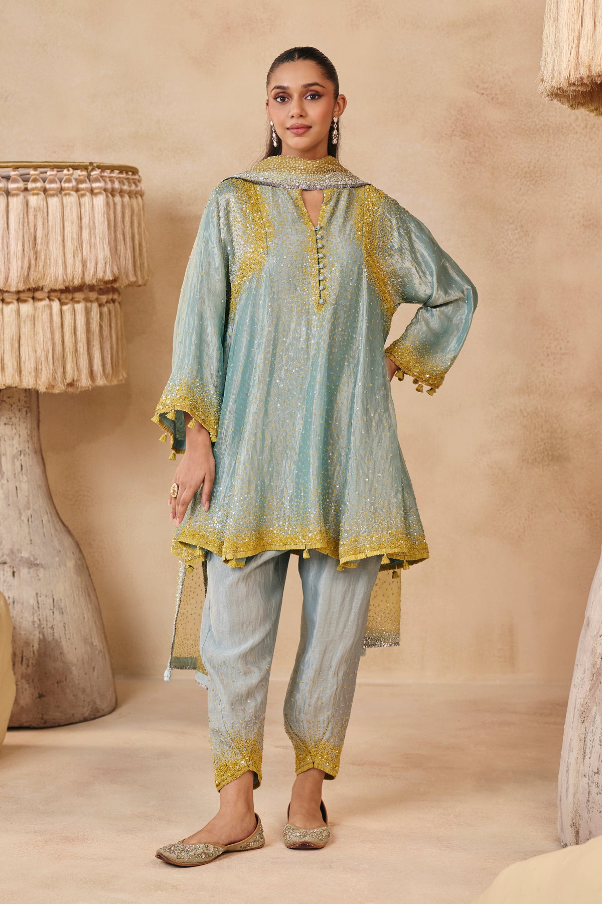 Zara Kurta Set - Turquoise & Yellow