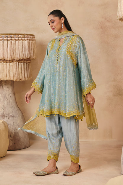 Zara Kurta Set - Turquoise & Yellow