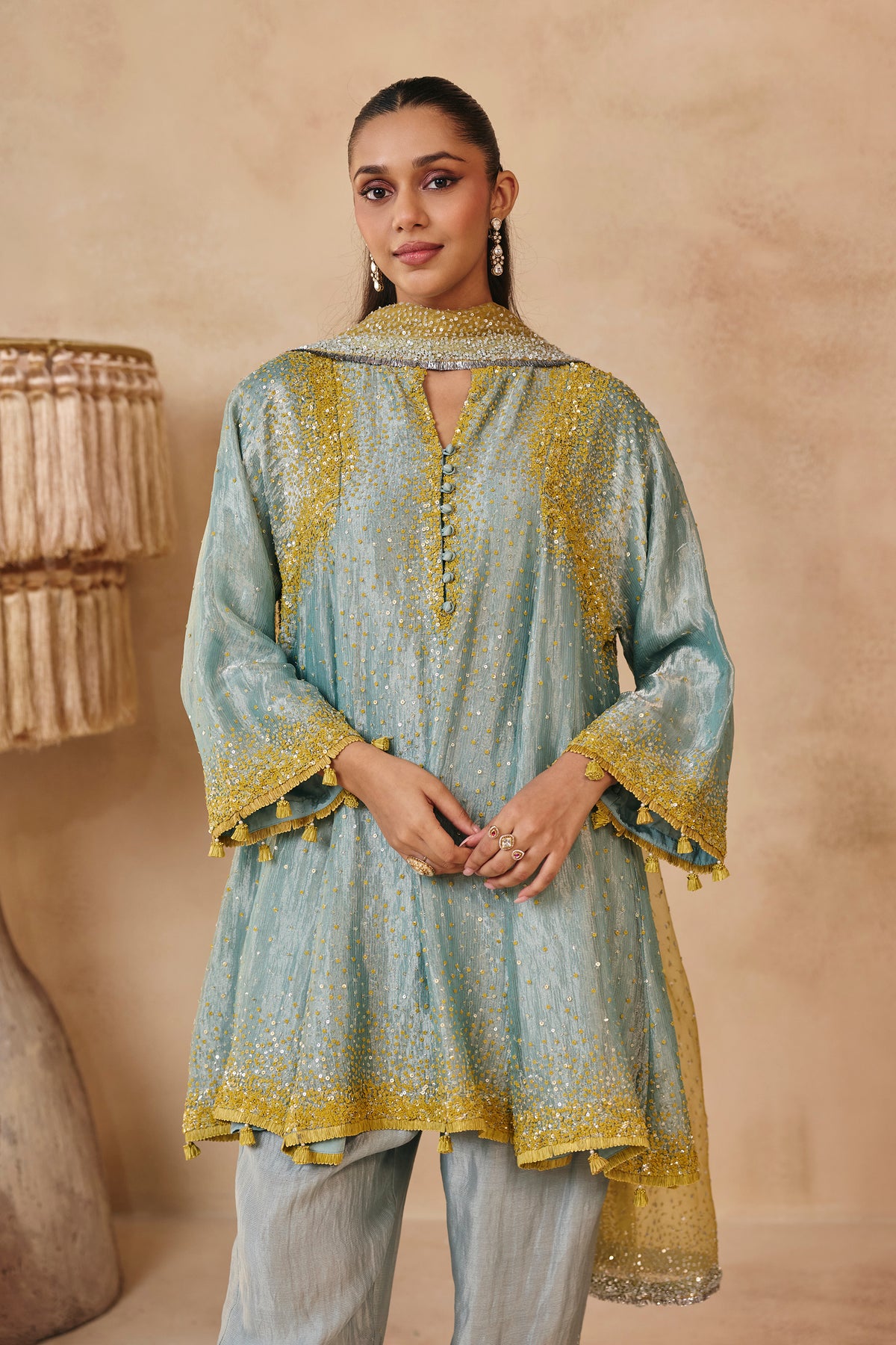 Zara Kurta Set - Turquoise & Yellow