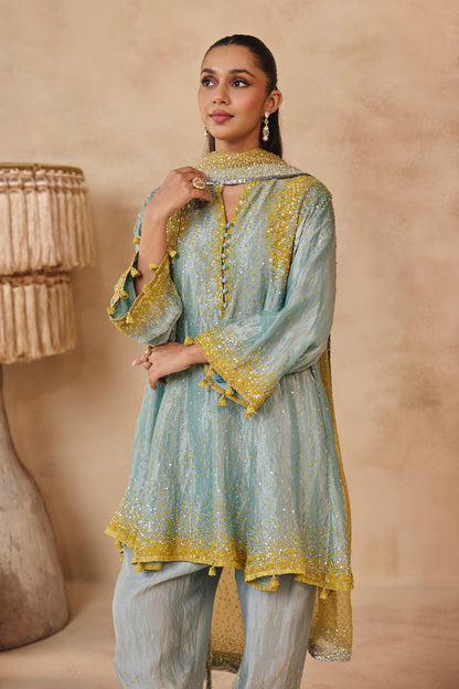 Zara Kurta Set - Turquoise & Yellow