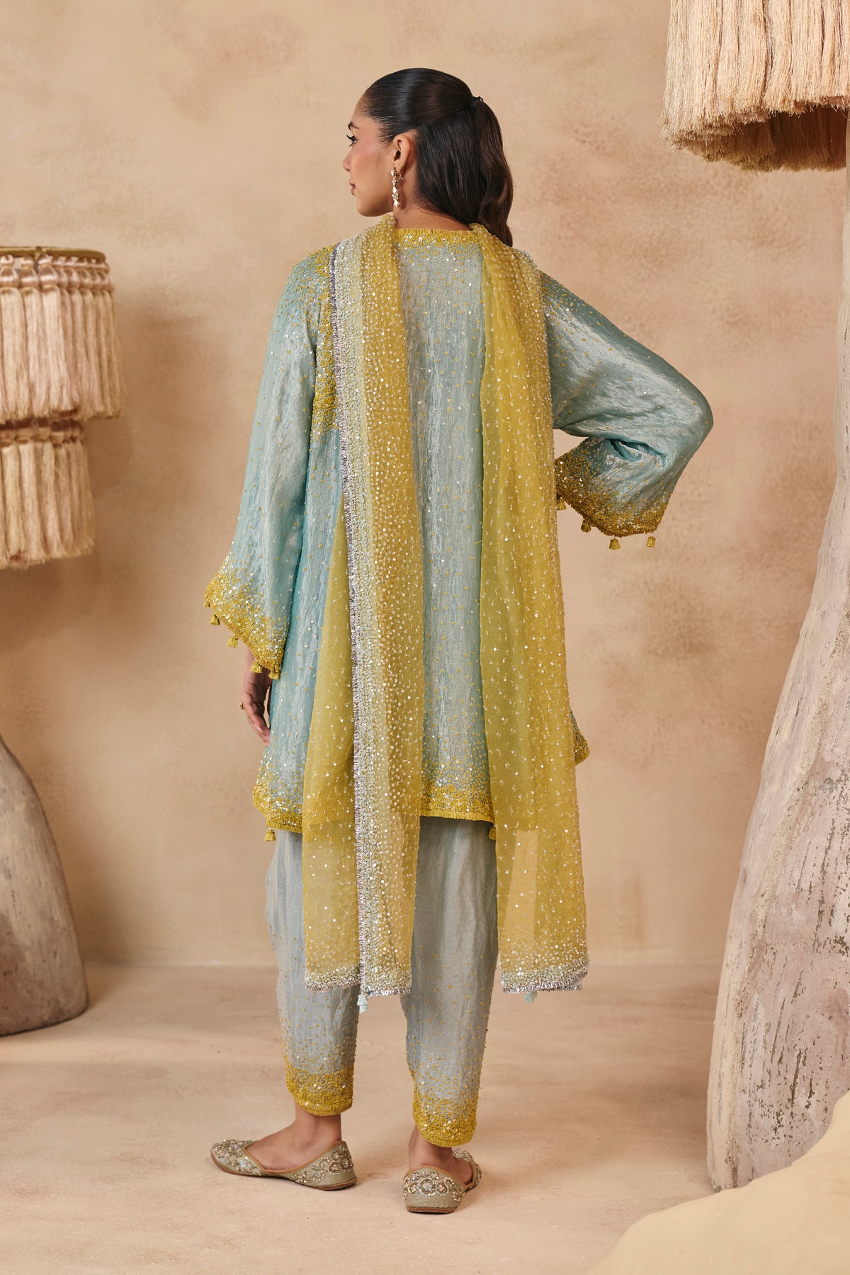 Zara Kurta Set - Turquoise & Yellow