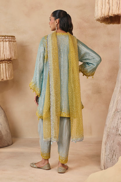 Zara Kurta Set - Turquoise & Yellow