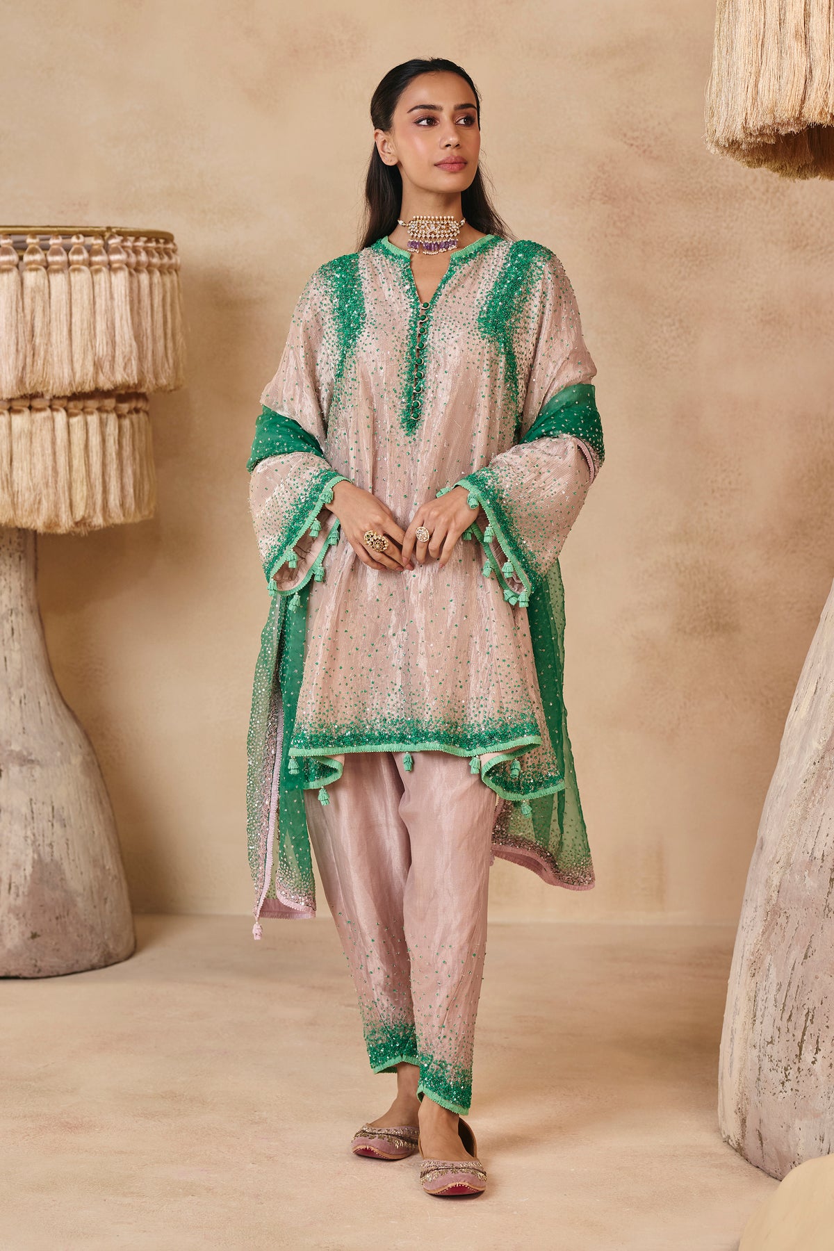 Zara Kurta Set - Barbie Pink & Jade