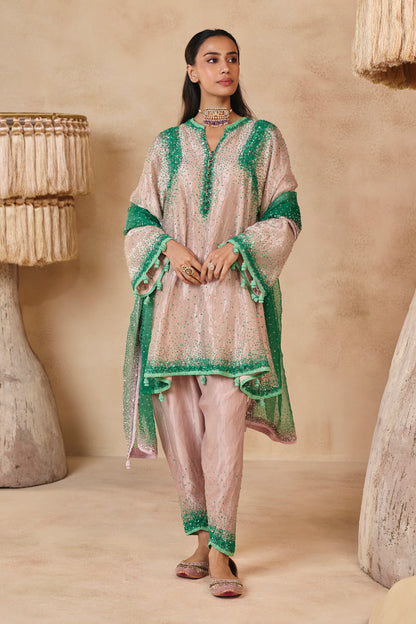 Zara Kurta Set - Barbie Pink & Jade