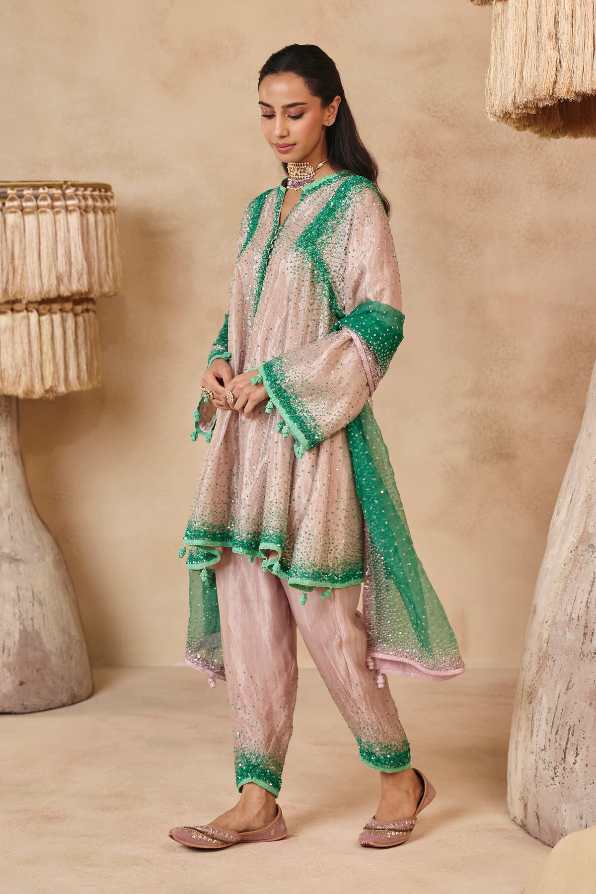 Zara Kurta Set - Barbie Pink & Jade
