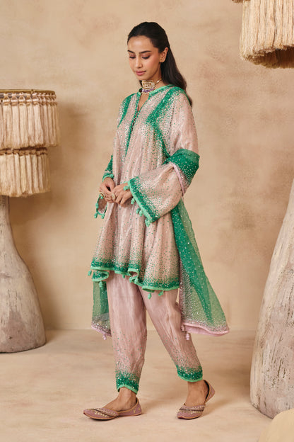 Zara Kurta Set - Barbie Pink & Jade