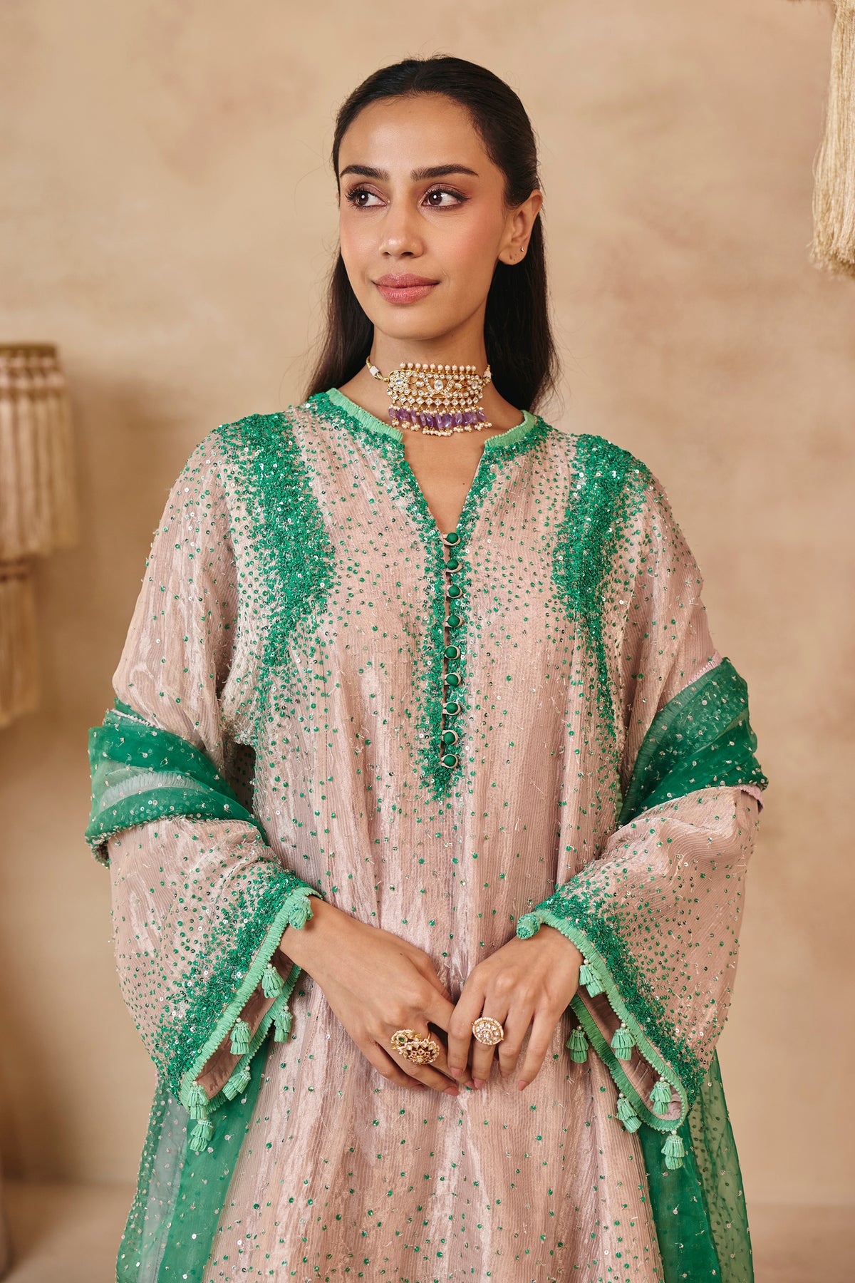 Zara Kurta Set - Barbie Pink & Jade