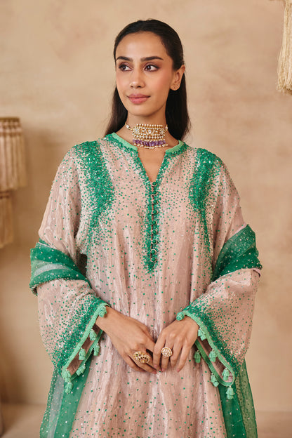 Zara Kurta Set - Barbie Pink & Jade