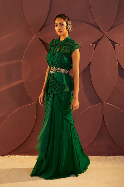 Verte Draped Sari set