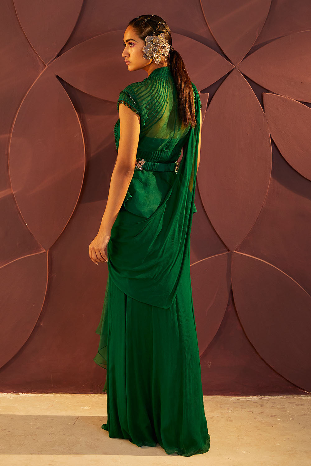 Verte Draped Sari set