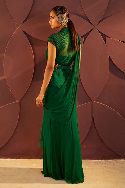 Verte Draped Sari set