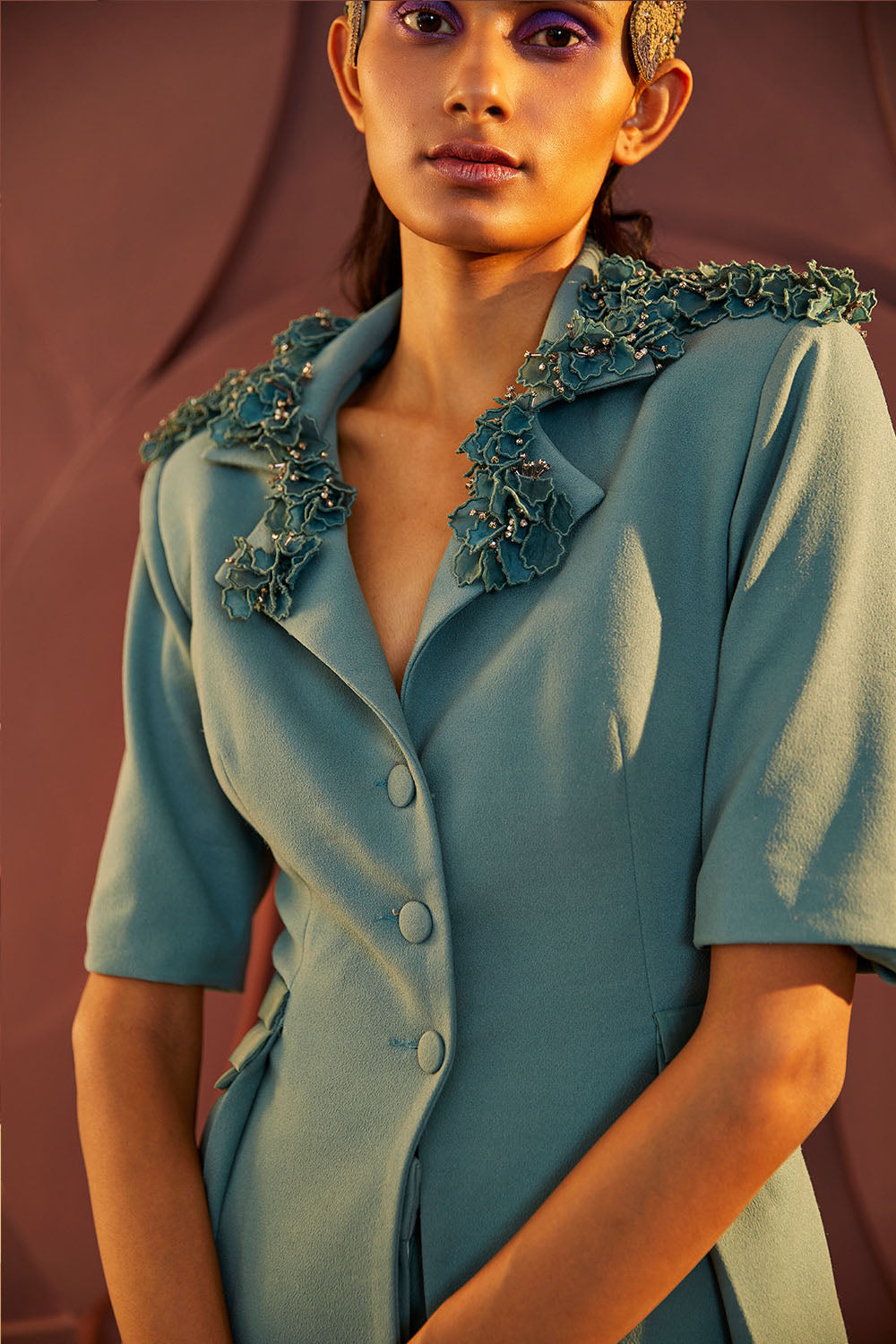 Teal embroidered coord set