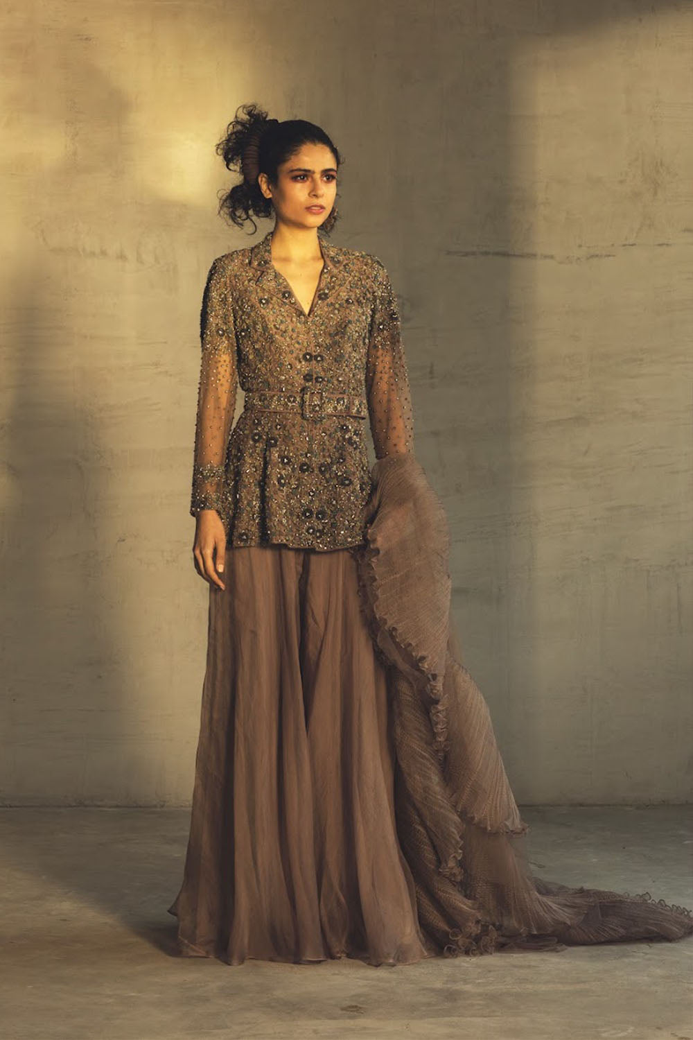 Taupe flower Sharara set